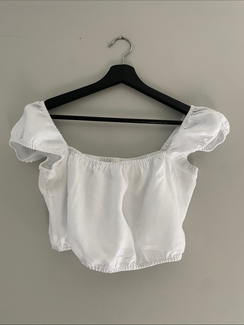 Wilfred Crop Top Linen Puff Sleeve White Size Medium Summer Blouse
